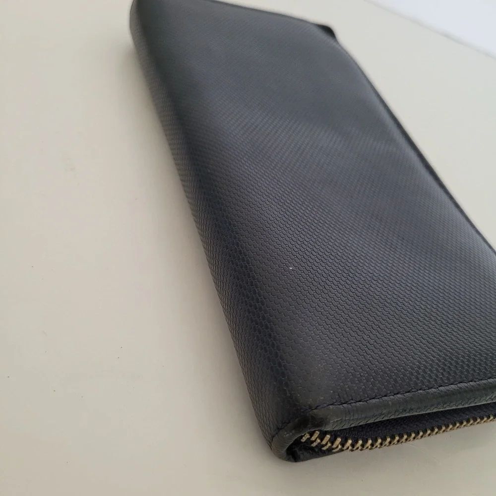 Coach Mens Accordion Zip Wallet Navy Blue Crossgrain Leather Long Wallet